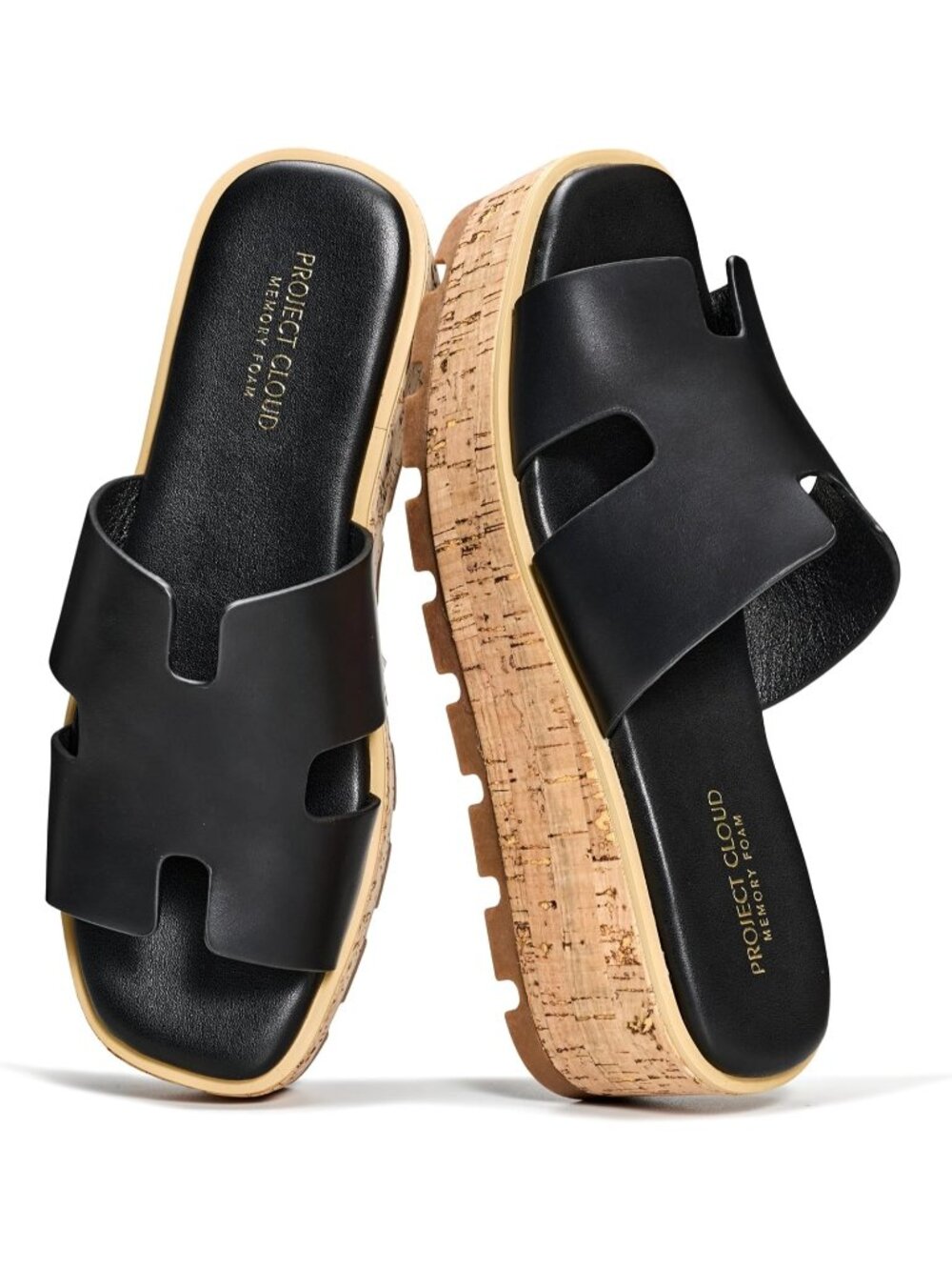 Women's Black Leather Suede Soft Memory Foam Insole Wedge Platform Sandals